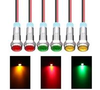 LED Luz Indicadora de Metal, 6mm Panel LED Piloto Tablero, 6 Piezas 6mm Panel LED Piloto Dash Luz de Advertencia, Lámpara de Señal Impermeable con Cable, 6mm AC/DC LED Luz Indicadora de Metal