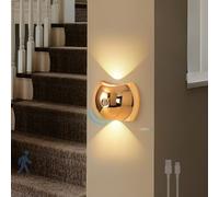 LED Moderna Apliques de Pared Interior con Sensor de Movimiento Lámpara de Pared 3 Modos de Color Iluminación de Pared USB Recargable para Pasillo Escalera Habitación (Oro,1 Pieza)