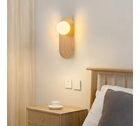 LED Moderna Apliques de Pared Interior Simples Lámpara de Pared Moderna Decorativo Iluminación de Pared con Pantalla de Redondo para Dormitorio Escaleras Sala de Estar (Madera Clara,Luz Cálida)