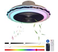 LED Mute Ventilador de Techo Luz con Mando, RGB Regulable Ventilador de Techo Lámpara con Altavoz Bluetooth, Moderno Negro Inteligente Ventilador de Techo, 36W/50CM