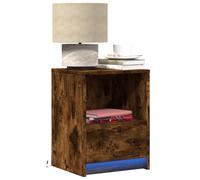 LED Night Stand with RGB Lights, Engineered Wood Smoked Oak Bedside Table with Drawer, Modern Side Table for Bedroom Living Room, 38x34x50cm, 50kg Load Capacity