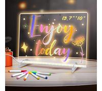 LED Note Board with Colors - Acrylic Light-Up Message Board | Dry Erase Writing Pad with 7-Color Pens for Kids, Family, Teachers, Office, Study, Bedside & Doodling | LED Notice Boards Color