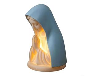 LED para luz nocturna, estatua de oración de Virgo María, elegante lámpara de mesa religiosa de resina, suave luz de protección ocular para dormitorio y rincón de oración