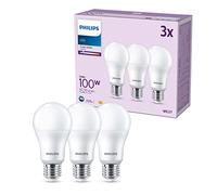 LED Philips A67 esmeriladas [Luz Blanca fría 4000K - tornillo Edison E27] 100 W, no regulable, para iluminación interior del hogar, Paquete de 3 bombillas