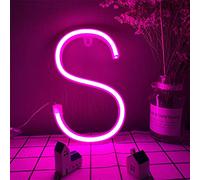 LED Pink S Neon Letra Luz LED LED LIGHT 26 Alfabeto Noche Lámpara A-Z Letra de Neón Signos Luces de Decoración de Pared Batería y Usb Operado para Bar Wall Home Birthday Festival Festival de Navidad