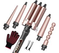 LED Pinzas Rizadoras 5 en 1,AYITOO PTC High Efficiency Warming,Tenacilla Rizador Température Réglable, Rizos de Cerámica Avec gants et Clips anti - échaudés