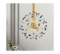 Led Postmodern Colorful Crystal Gold Iron Round Ceiling Chandelier Hanging Light Suspension Luminaire for Foyer (Emitting Cold White Lampshade Color : Table D28h56cm) (Sph