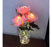 LED Romantic Flower Lamp,Adjustable Brightness,Rose Table Lamp with USB Rechargeable,Indoor Flower Light with Glass Vase Decorative,Ambient Light for Bedroom,Wedding Party Decor,Gifts (Pink)