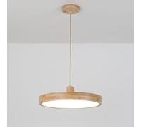 LED Round Wood Pendant Lighting, Ultra-Thin Wooden Hanging Light with Acrylic Lampshade, Adjustable Height Chandeliers for Kitchen Island Living Room
