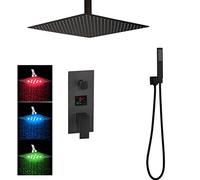 LED Shower Faucet Set, Cold and Hot Water Shower System Mounted on The Ceiling Shower Set with Hand Shower,16inch