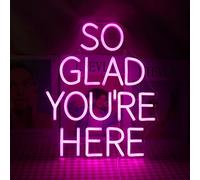 LED "So Glad You Are Here" Neón Luces de Decoración de Habitaciones Bares Familiares Paredes de Arte Decoraciones de Fiestas Colgantes Decoraciones (Rosa)