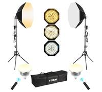 LED Softbox Octagonal 3000-6500K,Caja de luz con 3 Modos de Color Ajustar with Mando a Distancia, 2X50cm Luces para fotografia con Soporte Plegable de 1.5m, Fotografía de Estudio y Entrevistas