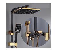LED tatic Shower Column Set, Digital Smart Wall-Mounted Shower Mixer, Square Head Black Bathroom Faucets, Hot & Cold Water Control, Modern Shower System