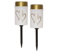 LED Universum - 2 unidades - Luz LED para tumba blanco/oro con diseño de corazón solar con batería y estaca de plástico, resistente a la intemperie, IP44, altura 12 cm, vela conmemorativa