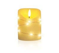 LED Universum Vela LED Cynthia de 10 cm, vela de cera real envuelta con una cadena de luces LED, color crema, luz blanca cálida, temporizador de 5 h, funciona con pilas: 2 pilas AA (no incluidas)