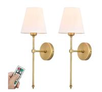 Led Wall Light 2PCS Operated Wall Light Black Fabric Candle Sconces Wall Decor Set of 2 Gold ed Wall Lamp with Remote Dimmable LED Rustic Wall Sconces for Bedr