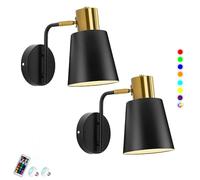 Led Wall Light Operated Wall Sconce Black,USB Rechargeable Wall Lights Set of 2, 8 RGB Colors Dimmable LED Light Adjustable Vintage Lamp with Remote Control for Bedroo