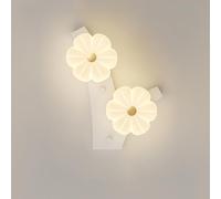 LED Wall Sconce French Flower Home Decor Lighting Fixture White Bedside Wall Mount Lamp PE Shade, Elegant Indoor Hardwired Metal Wall Sconces For Bedroom Room, 14W
