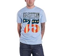 Led Zeppelin Camiseta 1975 North American Tour Band Logo Oficial Hombres Azul, Azul, L