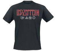 Led Zeppelin Ledzeppelin_Logo & Symbols_Men_bl_TS: M Camiseta, Negro (Black Black), Medium para Hombre