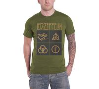 Led Zeppelin Ledzeppelin_Gold Symbols In Square_Men_Green_TS: L Camiseta, Negro (Black Black), Large para Hombre
