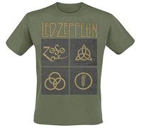 Led Zeppelin Ledzeppelin_Gold Symbols In Square_Men_Green_TS: M Camiseta, Negro (Black Black), Medium para Hombre