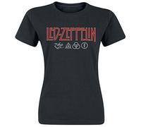 Led Zeppelin Logo & Símbolos Camiseta Mujer Negro XL