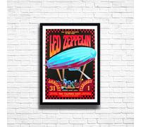 LED ZEPPELIN - Póster enmarcado de concierto vintage en formato A4 y A3, gran hogar, pub, cafetería, bar, marco de madera (solo impresión, A3)