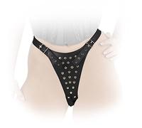 Leda Pol - Harness piel correa remaches String Ouvert Weiß XL