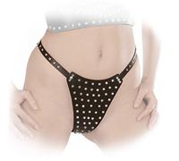 Leda Pol Real - Slip de piel/string Entramado Remaches negro XL