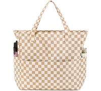 LEDAOU Bolsa de playa grande con cremallera para mujer, impermeable, bolsa de hombro a prueba de arena, con cremallera, bolsa de viaje para piscina, fitness, familia, Braun-weiß, Large