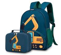 LEDAOU Mochila escolar para niños, mochila escolar para niños, niñas, adolescentes, mochila escolar con bolsa de almuerzo, preescolar, escuela primaria, Camión Azul, M