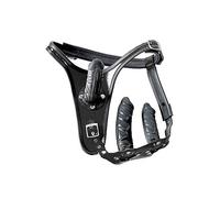 Ledapol - Arnés de piel auténtica para pene o consolador (3 compartimentos, talla XL), color negro