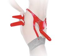 Ledapol - Braguitas de piel auténtica con 3 consoladores, color rojo, talla M