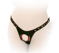 Ledapol - Cuero Natural Metall-Ring Ouvert Cadena con Remaches Negra-Roja