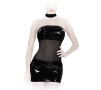 Ledapol - Elegante sin Tirantes Charol Mini Vestido Con Collar Negro