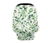 LedBack Green Leaf - Funda elástica para asiento de coche para bebés, cubierta de lactancia, cubierta de lactancia materna, suave y transpirable para asiento de coche de bebé, cubierta de lactancia