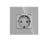 LEDBOX Base enchufe EU 16A + cargador rápido USB A, KOOB frontal cristal gris