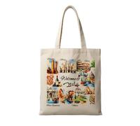 Leddy Living Bolsa de playa de tela 38 x 42 cm unisex reutilizable con asas largas, Shopper vintage elegante para playa compra deporte vacaciones impresión ciudades italianas