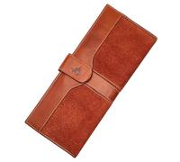 Leddy Living Cartera larga hombre de auténtica piel de ante hecha a mano en Italia con 6 ranuras para tarjetas, compartimento cheques y 4 bolsillos para billetes cierre con botón elegante artesanal