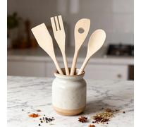 Leddy Living Juego de 4 cucharones de madera de haya, resistentes al calor, antiarañazos para sartenes antiadherentes, ecológicos, ergonómicos, ideales para mezclar y servir