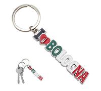 Leddy Living Llavero de metal 11,5 cm I Love Bolonia - Tricolor con Torre de los Burros - Accesorio resistente - Idea regalo hombre mujer - Souvenir original Italia