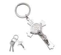 Leddy Living Llavero INRI Crucifijo de Jesucristo - Colgante religioso de metal para llaves, mochila y coche - Símbolo de fe y protección - Idea regalo cristiana, acero, 11 cm