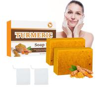 Ledeak 2 Piezas Jabón de Curcuma, Skin Lightening Jabon Curcuma Facial con Red de Burbujas, Limpieza Cuidado Kojic Acid Soap de Cúrcuma, Humectante Natural Turmeric Soap para Cara y Cuerpo