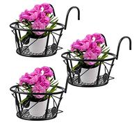 Ledeak 3 Piezas Titular de Maceta Colgante, Hierro Forjado Gancho Redondo Soporte De Flores Estante Redondo Cestas Plantas, Soporte de Maceta Colgante para Balcón Jardín Valla Interior Exterior