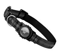 Ledeak Airtag Collar de Perro, Reflectante Collar Táctico Perro con Funda Protectora Transparente Impermeable para AirTag, Nylon Collar Perro para Perros Pequeños, Medianos y Grandes (Negro, M)