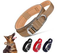 Ledeak - Collar de perro táctico, ajustable de nailon, para perro, reflectante, neopreno, suave, antiestrés, perro con hebilla metálica portátil para perros medianos y grandes (caqui, XL)