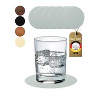 Lederfabrik Garnier® Posavasos redondos de 6 unidades, antideslizantes y lavables, protección perfecta para la mesa, posavasos de piel, color gris