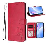 Lederhülle für Google Pixel 9A Flip Hülle Wallet Case Prägung Little Panda Handyhülle PU Leder Tasche Case Kartensteckplätzen Schutzhülle Kompatibel mit Google Pixel 9A rot