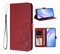 Lederhülle für iPhone 17 Pro Flip Hülle Wallet Case Prägung Little Panda Handyhülle PU Leder Tasche Case Kartensteckplätzen Schutzhülle Kompatibel mit iPhone 17 Pro Wein Rot